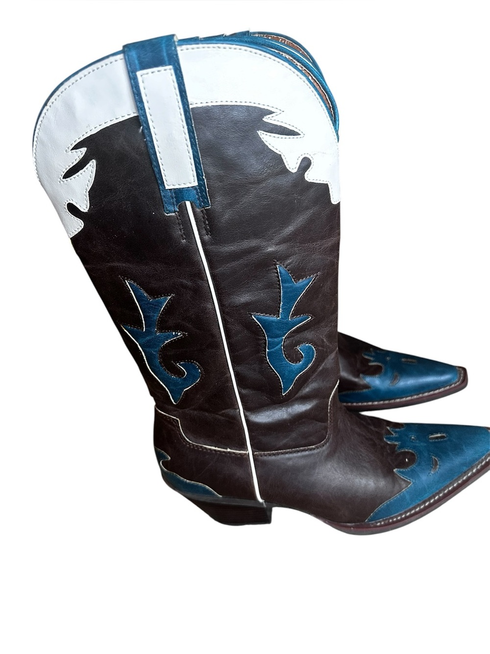 Nomad Western Cowboy Boots in Brown, Teal & White Size 10